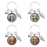 I LOVE JESUS Glass Peach Heart Parts Handcraft Key Chain