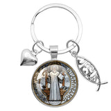 I LOVE JESUS Glass Peach Heart Parts Handcraft Key Chain