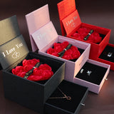 Romantic Heart Rose Necklace Ring Jewelry Box