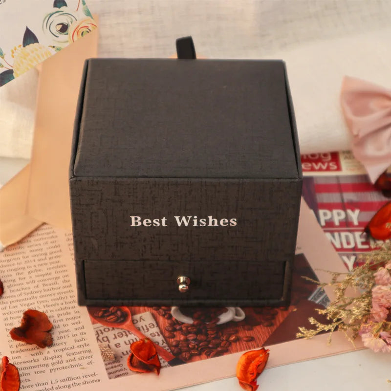 Romantic Heart Rose Necklace Ring Jewelry Box