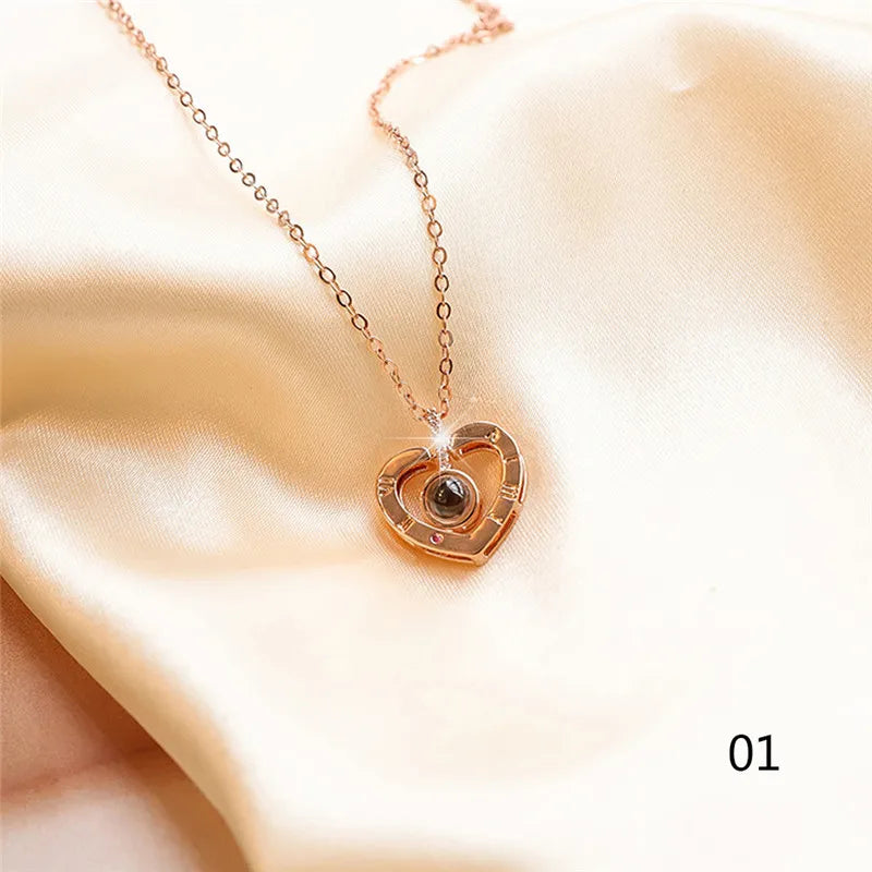 I Love You In 100 Languages Romantic Pendant Necklace Gift Memory Valentine