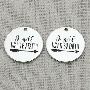 Walk by Faith Charm, Engraved pendant, Boho Jewelry, DIY Making Jewelry
