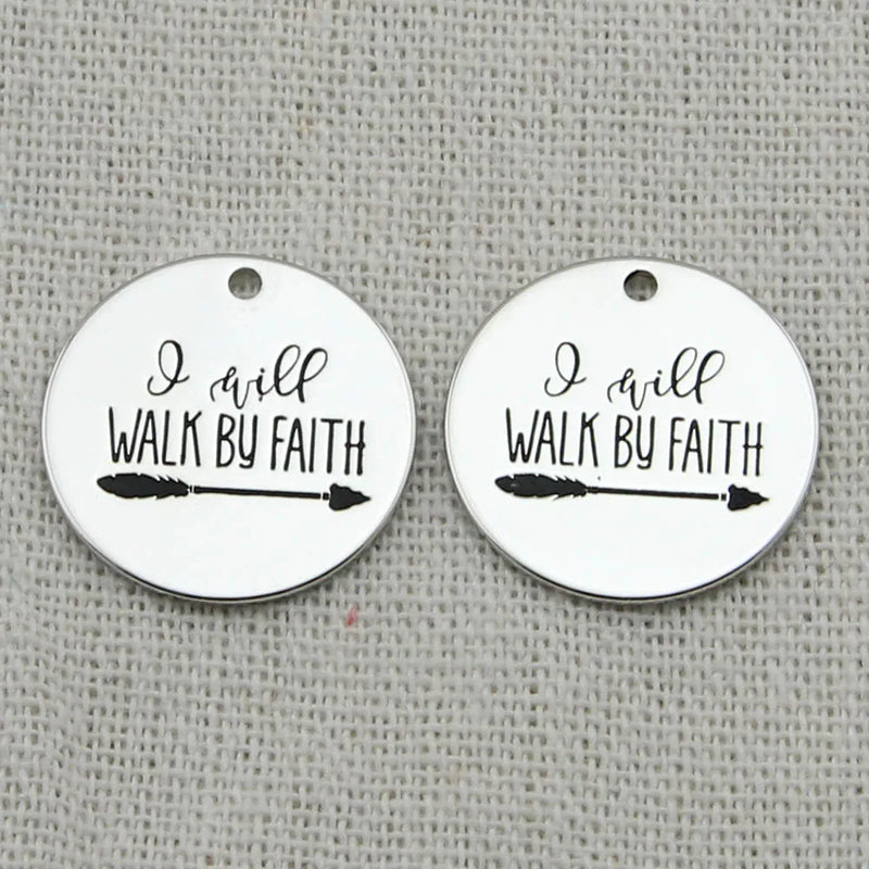 Walk by Faith Charm, Engraved pendant, Boho Jewelry, DIY Making Jewelry