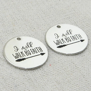 Walk by Faith Charm, Engraved pendant, Boho Jewelry, DIY Making Jewelry
