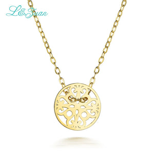 Round Decorative Pattern Pendant Yellow Plated Pendant Women Necklace