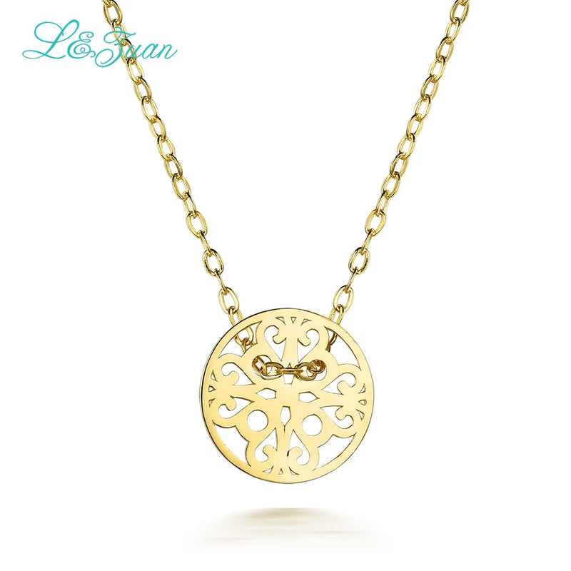 Round Decorative Pattern Pendant Yellow Plated Pendant Women Necklace