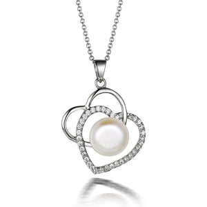 I&zuan 925 Sterling Freshwater Double Heart Pendant Choker Necklace