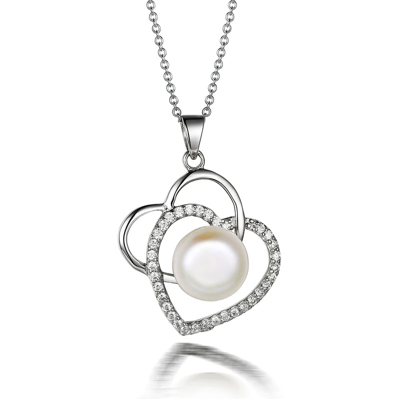 I&zuan 925 Sterling Freshwater Double Heart Pendant Choker Necklace