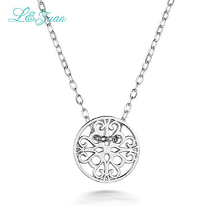 I&zuan 925 Sterling Silver Round Decorative Pattern Pendant Necklace for Women