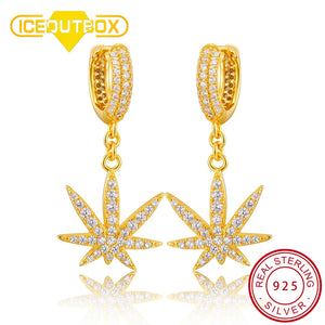 925 Silver Maple Leaf Earrings Ice CZ Unisex Gift