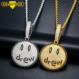Smiling Face Necklace Pendant Micro Pave Cubic Zircon Hip Hop Jewelry