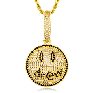 Smiling Face Necklace Pendant Micro Pave Cubic Zircon Hip Hop Jewelry
