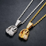 Microphone Headset Pendant Necklace Iced Out AAA+ Cubic Zircon Pendant