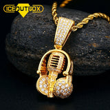 Microphone Headset Pendant Necklace Iced Out AAA+ Cubic Zircon Pendant