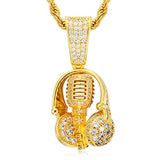Microphone Headset Pendant Necklace Iced Out AAA+ Cubic Zircon Pendant