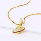 Planet Pendant Necklace 100% Sterling Silver Red Crystal Cubic Zircon Necklace