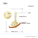 Planet Pendant Necklace 100% Sterling Silver Red Crystal Cubic Zircon Necklace