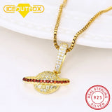 Planet Pendant Necklace 100% Sterling Silver Red Crystal Cubic Zircon Necklace