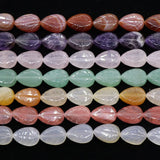 15pcs 10x14mm Carved Gemstone Water Drop Leaves Beads for DIY Jewelry