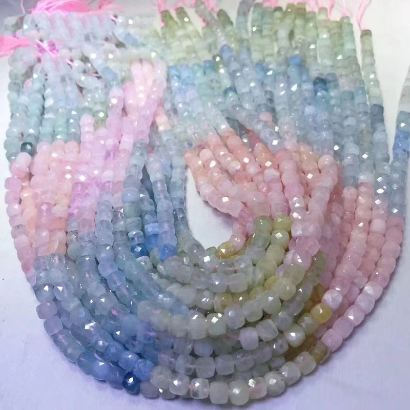 Morganite Green Apatite Lavender Amethyst Moonstone Cube Beads