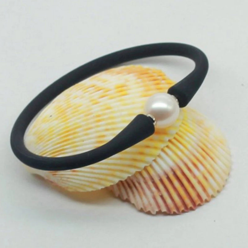Natural 11-12mm Freshwater Pearl Silicone Bracelet 190mm