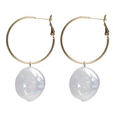 Natural Coin Freshwater Pearl Earrings 14K Filled Hook
