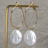 Natural Coin Freshwater Pearl Earrings 14K Filled Hook