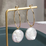 Natural Coin Freshwater Pearl Earrings 14K Filled Hook