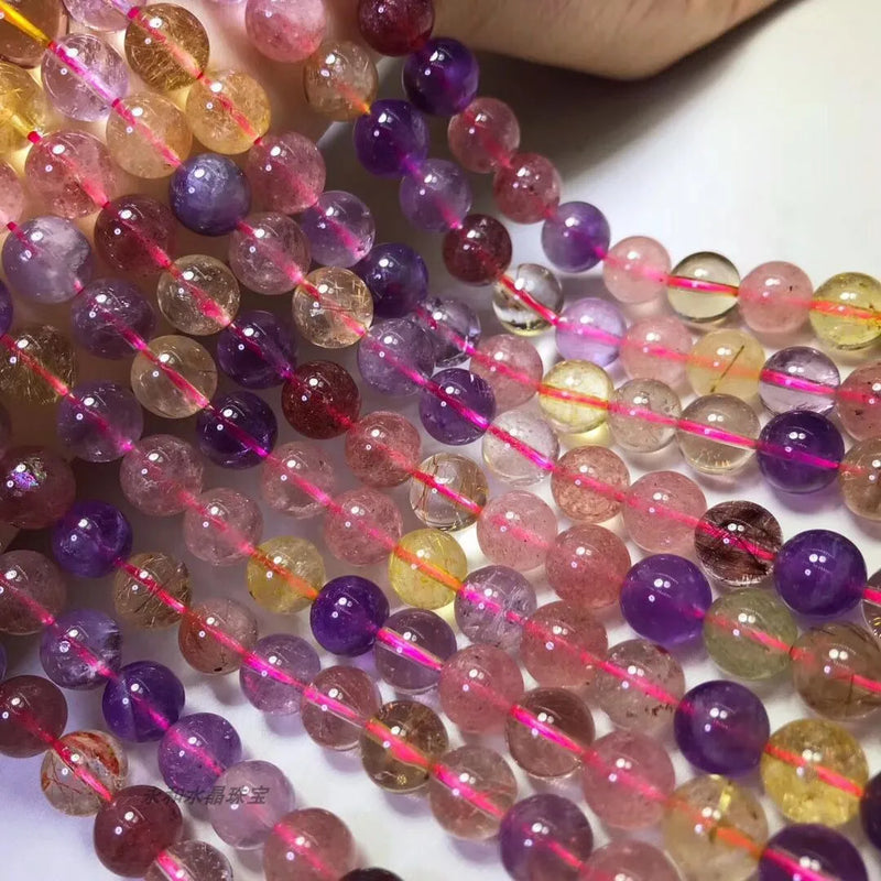 Natural Gemstone Beads 6-10mm Hair Crystal Strawberry Mixed 15inch