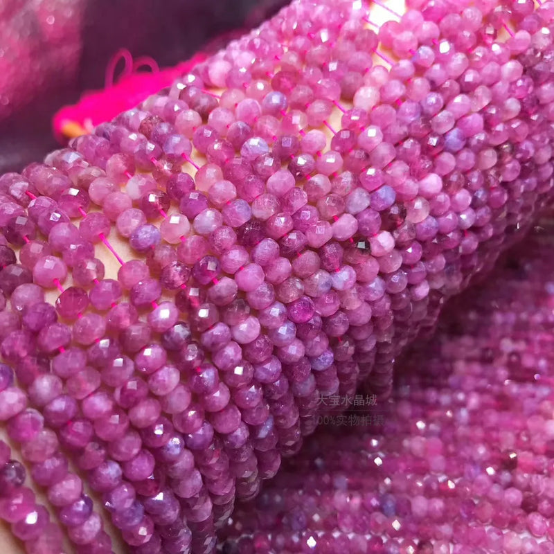 Pink Tourmaline 2-6mm Round Faceted Beads for Jewelry Making 15in