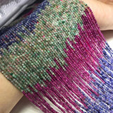 2-2.5mm Faceted Natural Red & Green Sapphire Gemstone Beads 15in