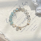 8.5mm Aquamarine Moonstone Quartz Bead Bracelet 14KGP
