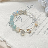 8.5mm Aquamarine Moonstone Quartz Bead Bracelet 14KGP