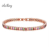 Rose CZ Tennis Bracelet 4mm Princess Cut Women Wedding Jewelry