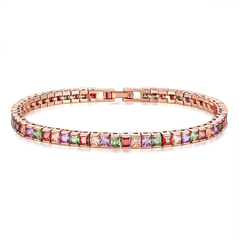 Rose CZ Tennis Bracelet 4mm Princess Cut Women Wedding Jewelry