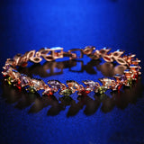 Zirconia Rose Leaf Charm Bracelet For Women
