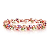 Zirconia Rose Leaf Charm Bracelet For Women