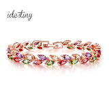 Zirconia Rose Leaf Charm Bracelet For Women