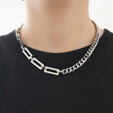 IEFB Style Square Mixed Chain Splicing Necklace Men