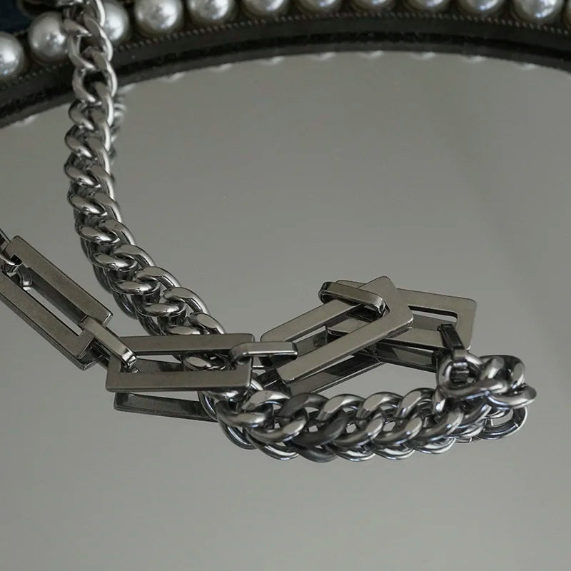 IEFB Style Square Mixed Chain Splicing Necklace Men