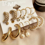 Vintage Pearl Circle Hoop Earrings Set for Women Girl Big Piercing Jewelry