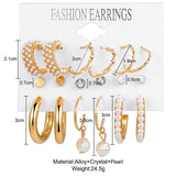 Vintage Pearl Circle Hoop Earrings Set for Women Girl Big Piercing Jewelry