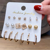 Vintage Pearl Circle Hoop Earrings Set for Women Girl Big Piercing Jewelry