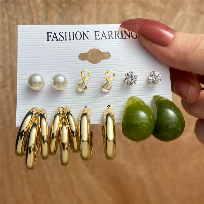 Vintage Pearl Circle Hoop Earrings Set for Women Girl Big Piercing Jewelry