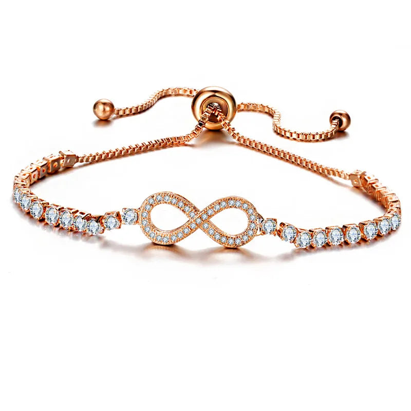 CZ Infinity Bracelet Rose Silver Bangle Geometric Jewelry
