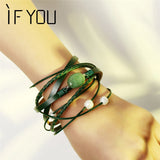 Green Natural Stone Leather Bracelet Multilayer Beads Bracelet High Jewelry