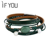 Green Natural Stone Leather Bracelet Multilayer Beads Bracelet High Jewelry