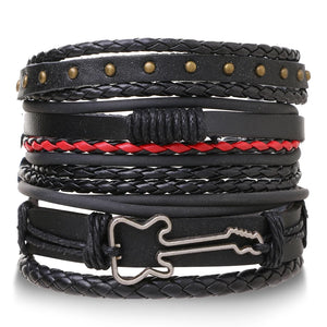 Adjustable 5 Pcs/set Punk Woven Leather Bracelets