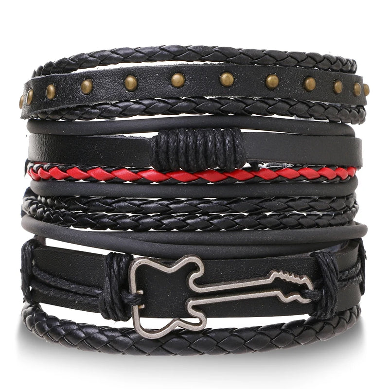 Adjustable 5 Pcs/set Punk Woven Leather Bracelets