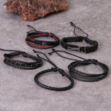 Adjustable 5 Pcs/set Punk Woven Leather Bracelets